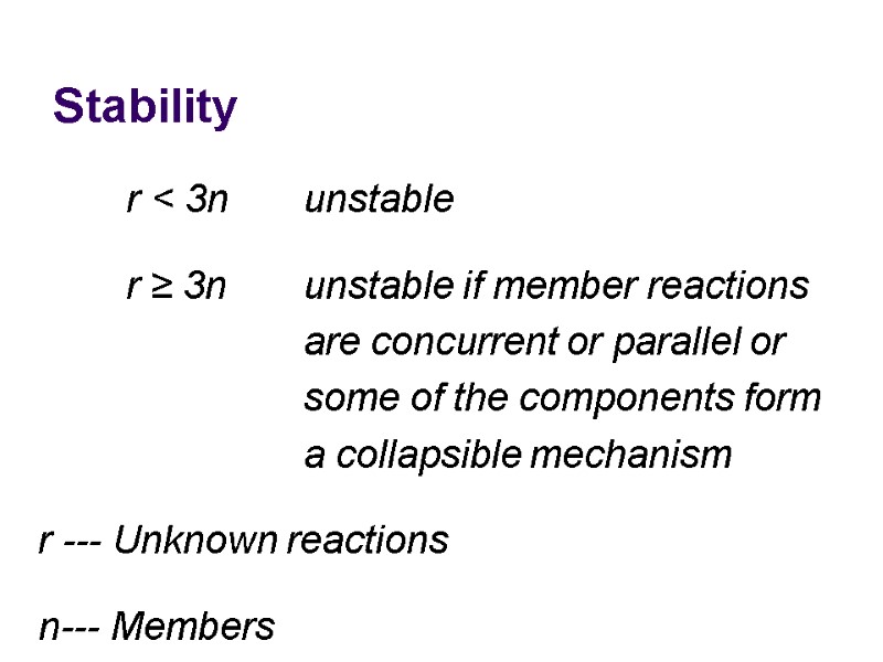 Stability   r < 3n unstable  r ≥ 3n unstable if member